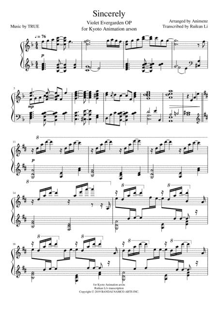 Free Sheet Music Sincerely Animenz