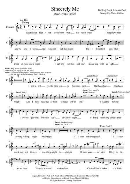 Sincerely Me Dear Evan Hansen Vocals Sheet Music