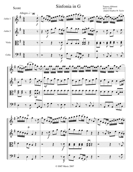 Free Sheet Music Sinfonia For Strings Albinoni