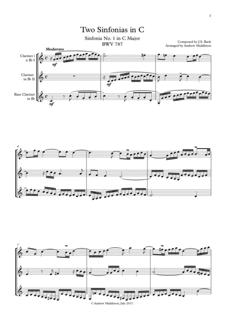 Free Sheet Music Sinfonia In C For Clarinet Trio