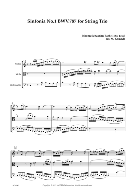 Free Sheet Music Sinfonia No 1 Bwv 787 For String Trio