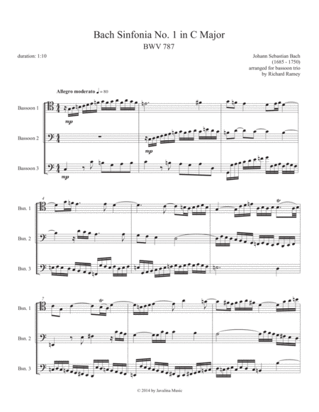 Free Sheet Music Sinfonia No 1 In C Major Bwv 787