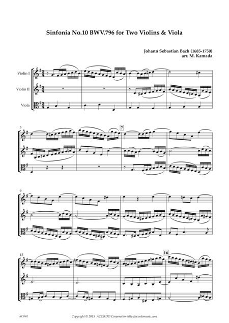 Free Sheet Music Sinfonia No 10 Bwv 796 For Two Violins Viola