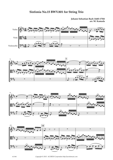 Free Sheet Music Sinfonia No 15 Bwv 801 For String Trio