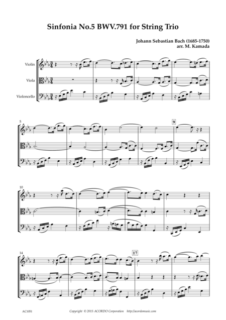 Sinfonia No 5 Bwv 791 For String Trio Sheet Music