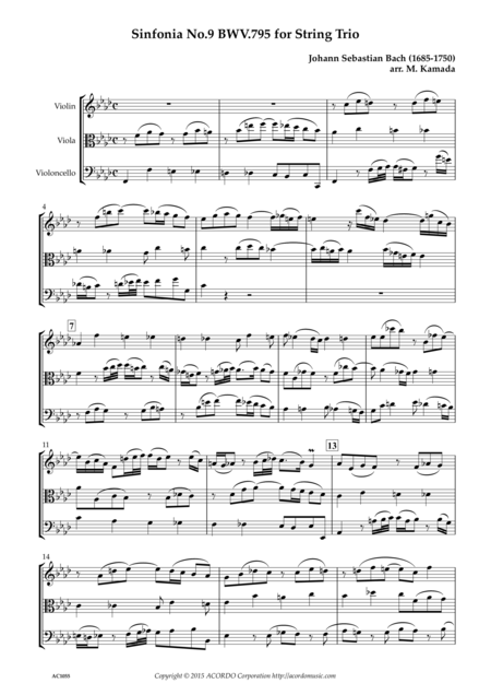 Sinfonia No 9 Bwv 795 For String Trio Sheet Music