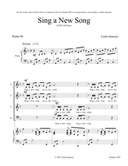 Free Sheet Music Sing A New Song Satb