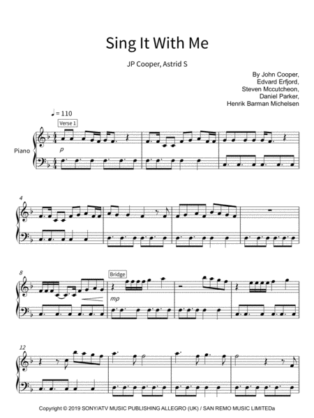 Sing It With Me Jp Cooper Astrids Piano Solo Sheet Music