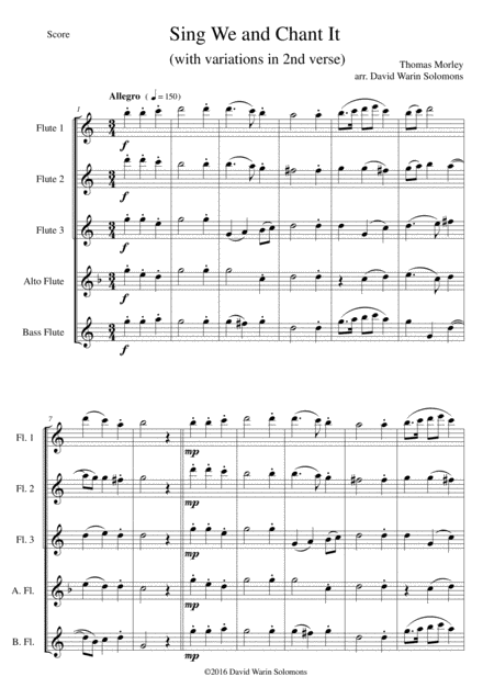 Sing We And Chant It With Variations For Flute Quintet Sheet Music