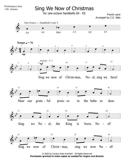 Sing We Now Of Christmas For One Octave Beginning Handbells G4 E5 Sheet Music