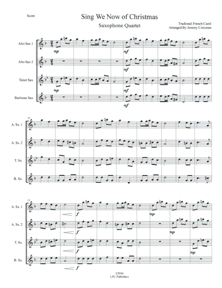 Sing We Now Of Christmas For Saxophone Quartet Satb Or Aatb Sheet Music