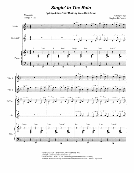 Free Sheet Music Singin In The Rain Duet For Bb Trumpet And French Horn