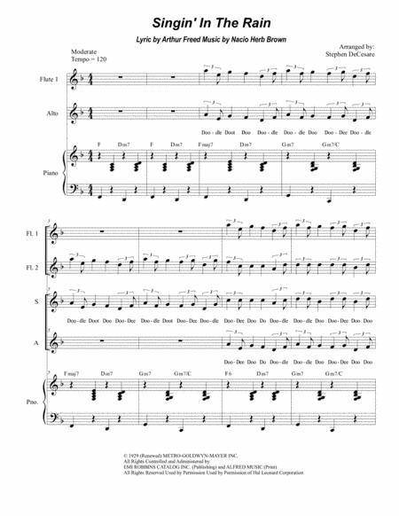 Free Sheet Music Singin In The Rain Duet For Soprano And Alto Solo