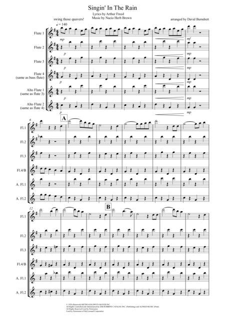 Singin In The Rain For Flute Quartet Sheet Music