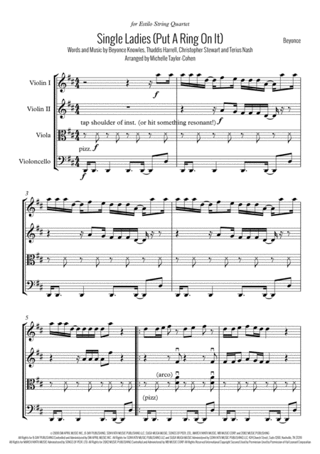 Single Ladies Put A Ring On It String Quartet Sheet Music