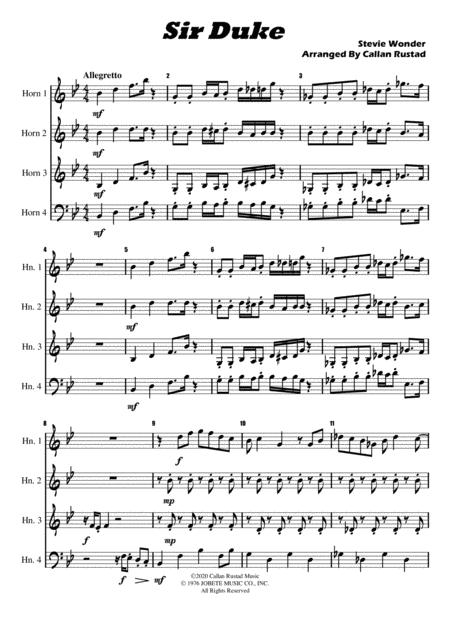 Sir Duke For Horn Quartet Sheet Music