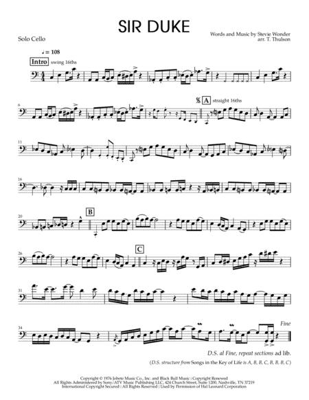 Sir Duke Solo Cello Sheet Music