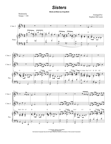 Sisters Duet For C Instruments Sheet Music