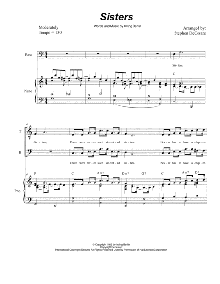 Sisters For 2 Part Choir Tb Sheet Music