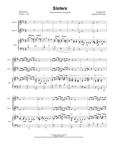 Free Sheet Music Sisters For String Quartet And Piano