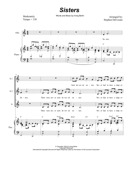 Free Sheet Music Sisters For Vocal Trio Ssa