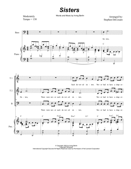 Free Sheet Music Sisters For Vocal Trio Ttb