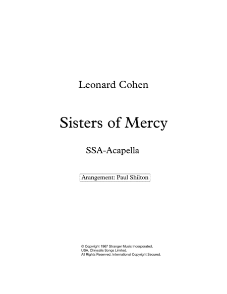 Sisters Of Mercy Ssa Sheet Music