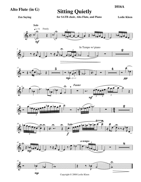Free Sheet Music Sitting Quietly Flute Clarinet Part