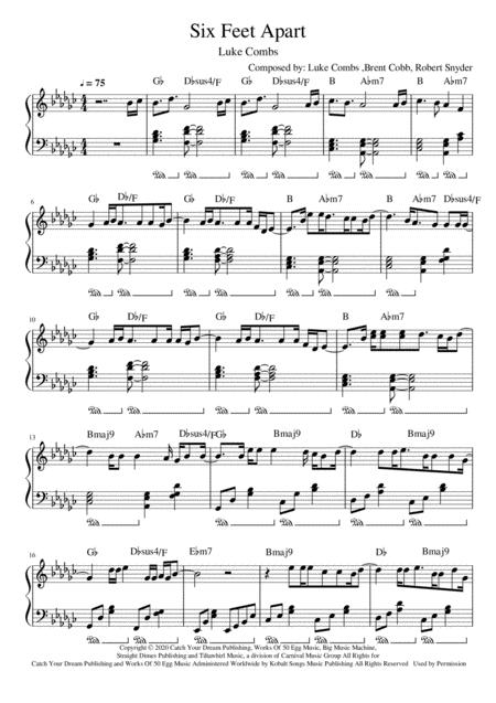 Free Sheet Music Six Feet Apart By Luke Combs Easy Piano Version