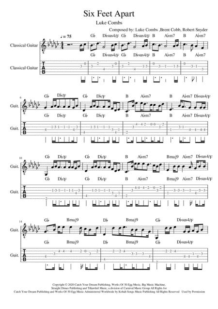 Six Feet Apart By Luke Combs Tabs And Notation For Guitar Sheet Music