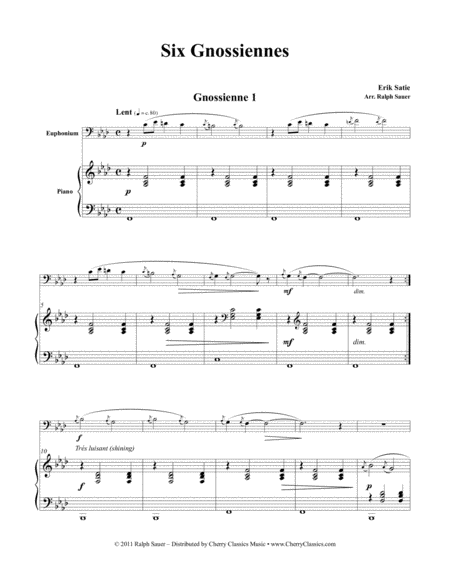 Six Gnossiennes For Euphonium Piano Sheet Music