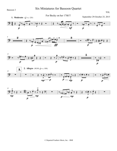 Free Sheet Music Six Miniatures For Bassoon Quartet 2015 Bassoon 3 Part