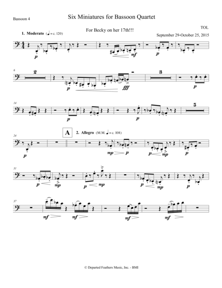 Free Sheet Music Six Miniatures For Bassoon Quartet 2015 Bassoon 4 Part