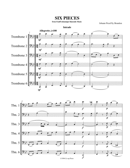 Six Pieces For Trombone Sextet Sheet Music