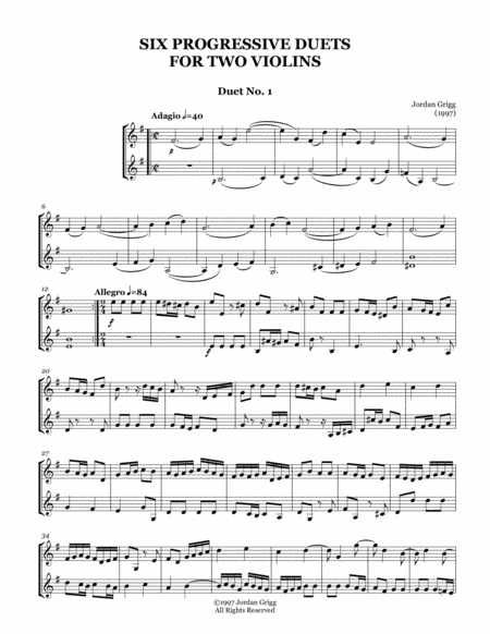 Free Sheet Music Six Progressive Duets For Two Violins