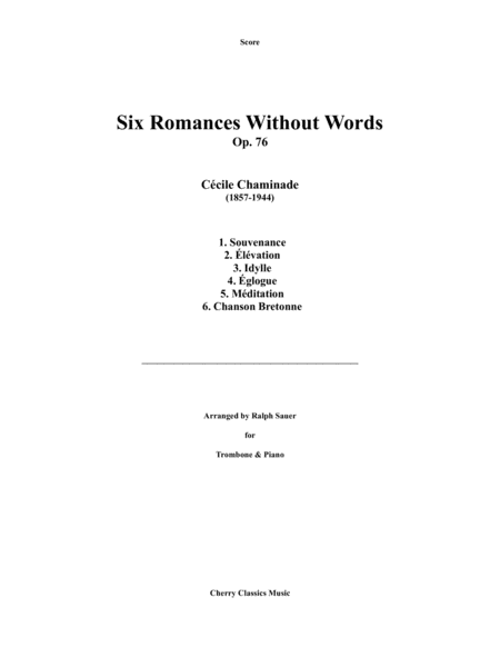 Six Romances Without Words Op 76 For Trombone And Piano Sheet Music