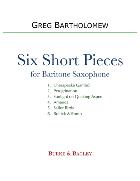 Six Short Pieces For Baritone Saxophone Sheet Music