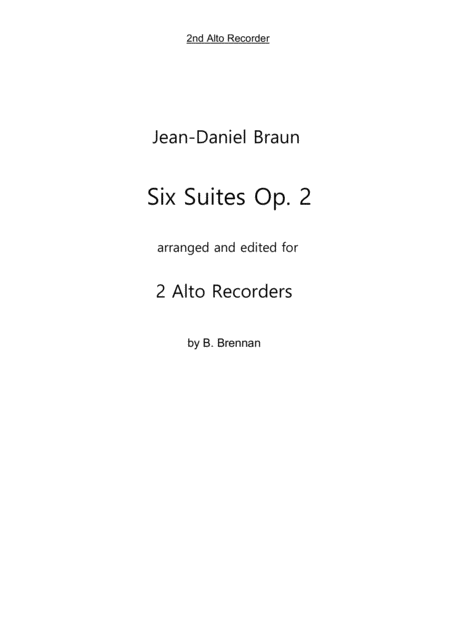 Six Suites Op2 For Treble Recorder 2nd Alto Part Sheet Music