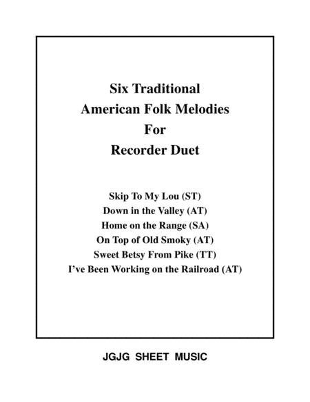 Six Traditional American Songs For Recorder Duet Sheet Music