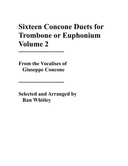 Sixteen Duets From Selected Vocalises For Trombone Or Euphonium Volume 2 Sheet Music