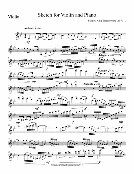 Sketch For Violin And Piano Violin Part Op 2 Sheet Music
