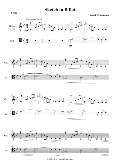 Free Sheet Music Sketch In B Flat For Cello And Guitar