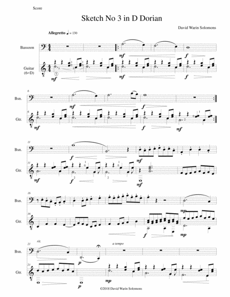 Free Sheet Music Sketch In D Dorian No 3 For Bassoon And Guitar