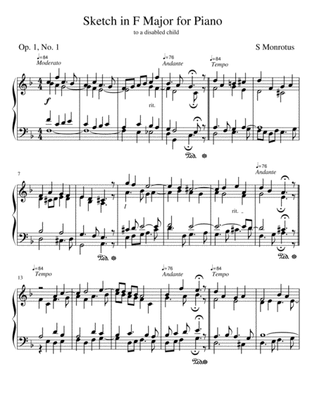 Sketch In F Major For Piano Sheet Music