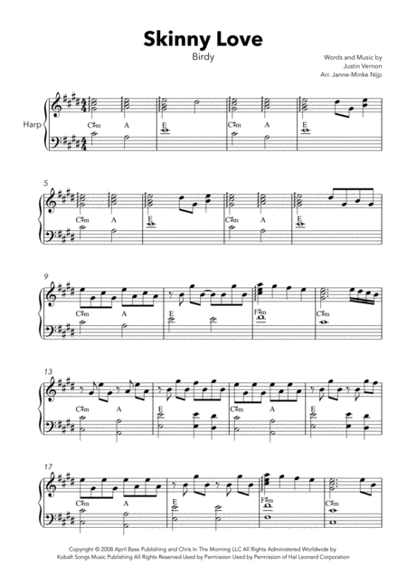 Skinny Love Accompaniment Easy Version Sheet Music