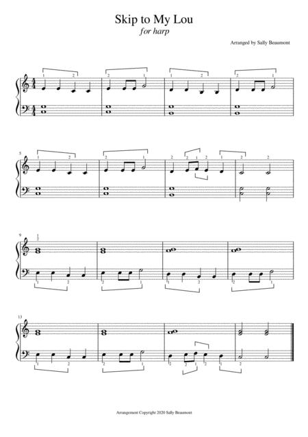 Skip To My Lou Beginner Childrens Song For Harp Sheet Music