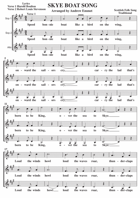 Skye Boat Song A Cappella Ssa Sheet Music