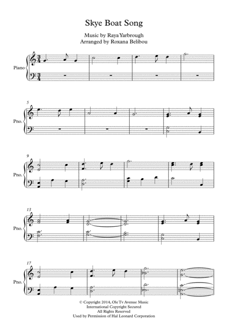 Skye Boat Song From Outlander Piano Sheet Music