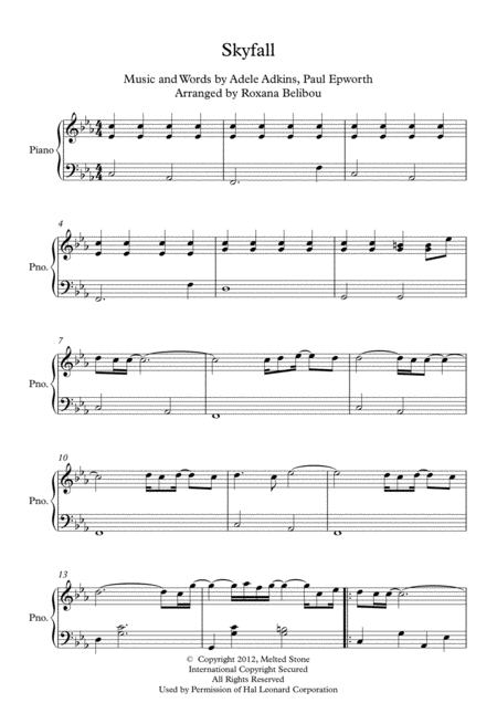 Skyfall By Adele Easy Piano Sheet Music