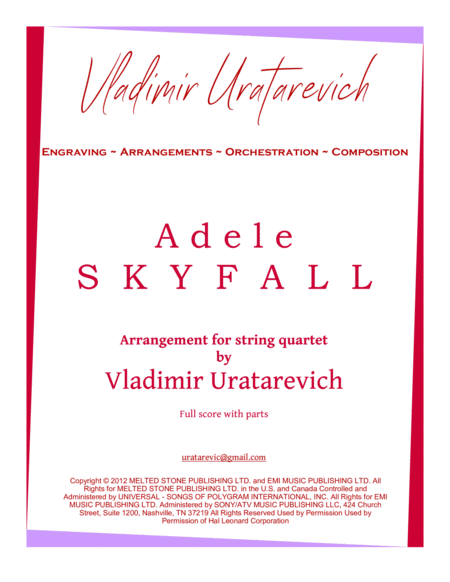 Skyfall By Adele String Quartet Arrangment Sheet Music